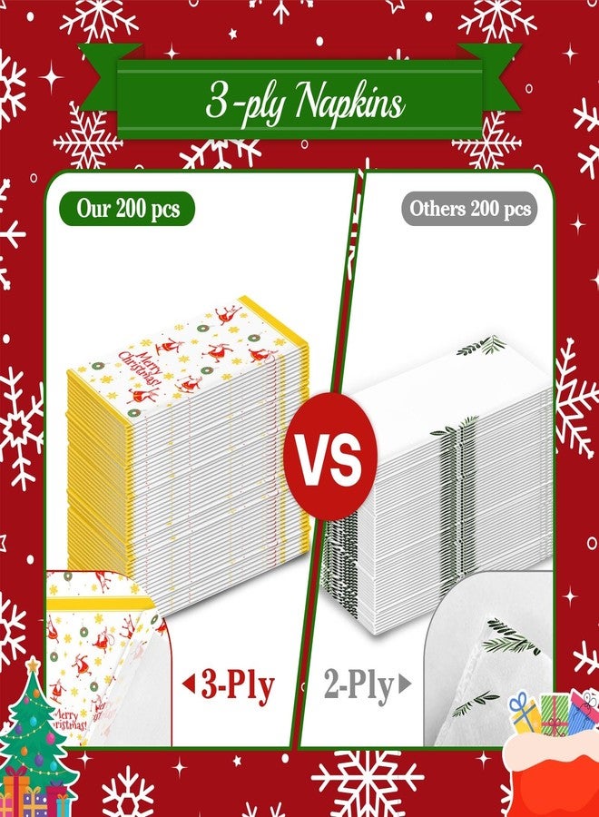 Bribay 200 Pcs Christmas Napkins Paper Towels Disposable Guest Hand Towels 3 Ply, Red Santa Claus Xmas Decorative Paper Napkins for Bathroom Holiday Cocktail Dinner Party Decor - Image 3